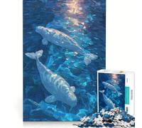 Puzzle da 1000 pezzi con balene beluga in acque blu, giocattolo educativo, divertente antistress, per rafforzare l'amore tra le coppie 38x26cm
