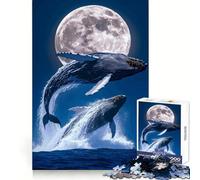 Puzzle da 1000 pezzi con balene che emergono al chiaro di luna, ideale per adolescenti, per un'attività fisica intelligente e rilassante, con incastro perfetto, regalo di compleanno (50x75cm)