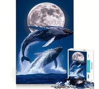 Puzzle da 1000 pezzi con balene che emergono al chiaro di luna,sfida mentale,taglio di alta precisione,divertente passatempo (50x75cm)