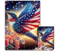 Puzzle da 1000 pezzi con bandiera americana e colibrì, puzzle in legno, antistress, per trascorrere il tempo in casa, un'opera d'arte per ragazzi dai 14 anni in su, 50x75cm
