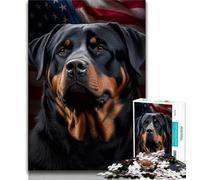 Puzzle da 1000 pezzi con bandiera degli Stati Uniti e Rottweiler, per adulti e ragazzi, con poster abbinato e foglio di quiz per bambini dai 14 anni (38x26cm)