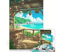 Puzzle da 1000 pezzi con bar sulla spiaggia e vista sull'oceano, decorazione da parete, regalo di compleanno, compleanno e Natale 50x75cm