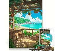 Puzzle da 1000 pezzi con bar sulla spiaggia e vista sull'oceano,incastri fluidi,divertente,logico,stimolante,per un gioco casual,regalo di Natale (38x52cm)