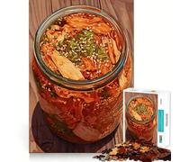 Puzzle da 1000 pezzi con barattolo di kimchi su tavolo di legno,gioco di incastro divertente e stimolante,ideale per risolvere piccoli problemi,perfetto per momenti di relax e come regalo di Natale