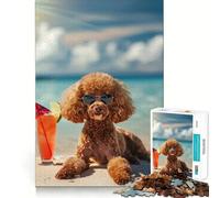 Puzzle da 1000 pezzi con barboncino, tema relax in spiaggia e bevande, per adulti, gioco di logica e logica, ideale per il tempo libero, con bordi lisci e perfetto come regalo stagionale (50x75cm)