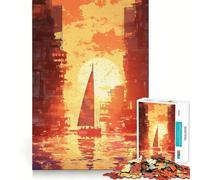 Puzzle da 1000 pezzi con barca a vela al tramonto e paesaggio urbano, ideale per adolescenti Gioco di logica stimolante per il relax, con bordi chiari, perfetto come sorpresa di compleanno 50x75cm