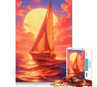 Puzzle da 1000 pezzi con barca a vela al tramonto per adulti, gioco di logica, antistress, ritaglio preciso, oggetto da collezione (50x75cm)