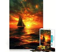 Puzzle da 1000 pezzi con barca a vela al tramonto sull'oceano, ideale per ragazzi Gioco di abilità mentale, relax e assemblaggio Regalo di alta qualità (38x26cm)