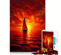 Puzzle da 1000 pezzi con barca a vela al tramonto sull'oceano, ideale per ragazzi Stimola la memoria, rilassa e diverte Taglio di alta qualità Regalo elegante (38x26cm)