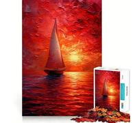 Puzzle da 1000 pezzi con barca a vela al tramonto sull'oceano, per adulti, ideale per migliorare la memoria, alleviare l'ansia, creare un design accattivante e un regalo artistico (50x75cm)