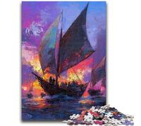 Puzzle da 1000 pezzi con barca a vela dipinta a olio, aiuta il cervello a esercitare i giocattoli avvincenti per coltivare la pazienza, adatto alle coppie, 50x75cm