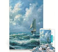 Puzzle da 1000 pezzi con barca tra le onde dell'oceano, decorazione da parete, divertente antistress, ideale come regalo 38x52cm