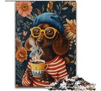 Puzzle da 1000 pezzi con bassotto che beve caffè per adolescenti, per ammazzare il tempo durante le vacanze Ogni pezzo è unico Gioco divertente e stimolante per tutta la famiglia, 26x38cm