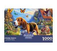 Puzzle da 1000 Pezzi con Beagle in Carta Riciclata, Beagle che Cammina con Farfalle in Giardino Vivace per Adulti, Gioco Estremamente Difficile, Regalo, 38x26cm/1000pezzi
