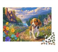 Puzzle da 1000 Pezzi con Beagle in Carta Riciclata, Beagle che Cammina in una Scena Floreale Viva, Gioco Divertente e Stimolante per Adulti, Beagle che Cammina in una Scena Floreale Viva