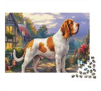Puzzle da 1000 Pezzi con Beagle in Carta Riciclata, Beagle che Cammina su Sfondo di Casa Floreale, Attività Divertente per Famiglia, 70x50cm/1000pezzi
