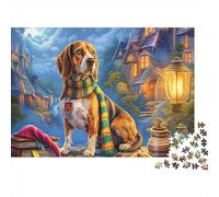 Puzzle da 1000 Pezzi con Beagle in Carta Riciclata, Beagle con Sciarpa accanto a una Lanterna, Scena Festiva,Gioco di Famiglia Divertente e Stimolante, Decorazione da Parete, 52x38cm/1000pezzi