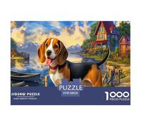 Puzzle da 1000 Pezzi con Beagle in Carta Riciclata, Beagle in Piedi su Sfondo di Casa Floreale per Adulti, Regalo Divertente, Attività per la Casa, Gioco Molto Difficile, Regalo, 38x26cm/1000pezzi