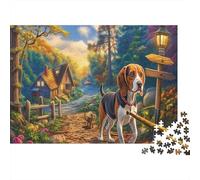 Puzzle da 1000 Pezzi con Beagle in Carta Riciclata, Beagle sul Ponte in Scena di Casa Floreale, Gioco Educativo, Attività per Casa, 70x50cm/1000pezzi