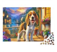 Puzzle da 1000 Pezzi con Beagle in Carta Riciclata, Beagle sul Portico con Paesaggio Vivace, Gioco Educativo per Adulti, Giochi per la Decompressione, Gioco Molto Difficile, 52x38cm/1000pezzi