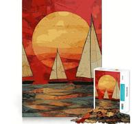 Puzzle da 1000 pezzi con bellissime barche a vela al tramonto,gioco di precisione e cognitivo,ideale per il tempo libero e come regalo di Natale (38x52cm)