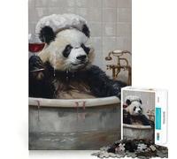Puzzle da 1000 pezzi con bicchiere da bagno a forma di panda e vino rosso per adolescenti, gioco di logica e abilità, morbido e rilassante, taglio preciso, regalo prezioso (50x75cm)
