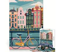 Puzzle da 1000 pezzi con bicicletta sui canali di Amsterdam, ideale per adulti, regalo, per stimolare la mente, rilassare e pensare, con bordi ben definiti Regalo allegro (50x75cm)