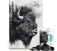 Puzzle da 1000 pezzi con bisonte,doppia esposizione,luna,taglio preciso,arte creativa,gioco per la mente,gioco facile,decorazione artistica natalizia (50x75cm)
