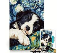 Puzzle da 1000 pezzi con Border Collie addormentato e Notte stellata, gioco per adulti, esercizio mentale, divertimento condiviso, taglio di precisione, opera d'arte da esporre 50x75cm
