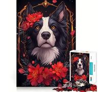 Puzzle da 1000 pezzi con Border Collie e fiori,bordi sottili,gioco creativo,passatempo,regalo di compleanno 50x75cm