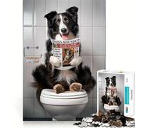 Puzzle da 1000 pezzi con Border Collie sul WC,gioco di precisione sui bordi,giocattolo per l'allenamento mentale,divertimento a gioco lento,regalo di compleanno 50x75cm