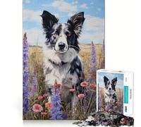 Puzzle da 1000 pezzi con Border Collie tra i fiori,gioco di precisione con bordi perfetti,giocattolo per allenare la mente,divertimento a ritmo lento,regalo di compleanno 50x75cm