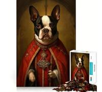 Puzzle da 1000 pezzi con Boston Terrier e il Papa,gioco di squadra preciso e divertente,attività stimolante per la mente,svago rilassante,regalo di compleanno 38x52cm