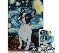 Puzzle da 1000 pezzi con Boston Terrier nella notte stellata per adolescenti e adulti, aiuta il cervello a esercitare i giocattoli avvincenti per coltivare la pazienza, adatto alle coppie (38x26cm)