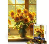 Puzzle da 1000 pezzi con bouquet di girasoli e casetta, ideale per adolescenti, per migliorare la memoria, rilassarsi e divertirsi Pezzo da collezione con ritagli nitidi 50x75cm