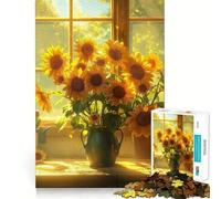 Puzzle da 1000 pezzi con bouquet di girasoli e casetta, ideale per adolescenti, per migliorare la memoria, rilassarsi e divertirsi Pezzo da collezione con ritagli nitidi 50x75cm
