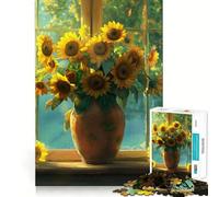 Puzzle da 1000 pezzi con bouquet di girasoli e casetta, ideale per adolescenti, per migliorare la memoria, calmare la mente e creare un'opera d'arte da collezione 38x26cm