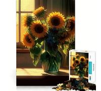 Puzzle da 1000 pezzi con bouquet di girasoli e casetta, ideale per adolescenti, per migliorare la memoria, rilassare la mente e creare opere d'arte di alta qualità 38x52cm