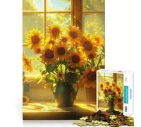 Puzzle da 1000 pezzi con bouquet di girasoli e casetta, ideale per adolescenti, per migliorare la memoria, rilassare la mente e creare opere d'arte di alta qualità 38x52cm
