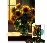 Puzzle da 1000 pezzi con bouquet di girasoli e casetta, ideale per ragazzi, gioco di logica, leggero e rilassante, taglio preciso, regalo classico 50x75cm
