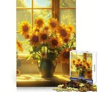Puzzle da 1000 pezzi con bouquet di girasoli e casetta, ideale per ragazzi, perfetto per il tempo libero Taglio preciso, regalo stagionale 38x26cm