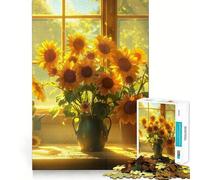 Puzzle da 1000 pezzi con bouquet di girasoli e casetta, ideale per ragazzi, perfetto per il tempo libero Taglio preciso, regalo stagionale 38x26cm