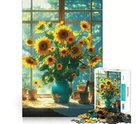 Puzzle da 1000 pezzi con bouquet di girasoli e casetta, per adulti, gioco di logica e rompicapo, antistress, taglio preciso, 38x52cm
