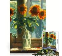 Puzzle da 1000 pezzi con bouquet di girasoli e casetta, per adulti, gioco di logica e rompicapo, antistress, taglio preciso, 50x75cm