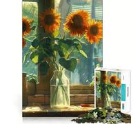 Puzzle da 1000 pezzi con bouquet di girasoli e casetta, per adulti, gioco di logica e rompicapo, antistress, taglio preciso, 50x75cm