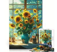 Puzzle da 1000 pezzi con bouquet di girasoli e casetta, per adulti, gioco di logica e rompicapo, antistress, taglio preciso, 38x52cm
