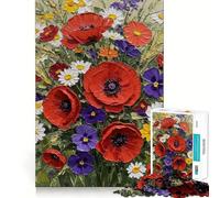 Puzzle da 1000 pezzi con bouquet di papaveri e margherite per adulti, gioco cognitivo divertente da assemblare insieme, pezzo da collezione artistica (50x75cm)