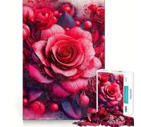 Puzzle da 1000 pezzi con bouquet di rose rosse per adulti, stimola la memoria, allevia l'ansia, con bordi precisi, sorpresa natalizia (50x75cm)