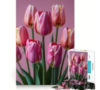 Puzzle da 1000 pezzi con bouquet di tulipani rosa e arancioni per adolescenti, gioco per allenare la mente, momento di relax, assemblaggio artistico, regalo stagionale (38x52cm)