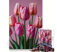 Puzzle da 1000 pezzi con bouquet di tulipani rosa e arancioni per ragazzi, gioco di logica e abilità, rilassante, taglio preciso, regalo di Natale (50x75cm)